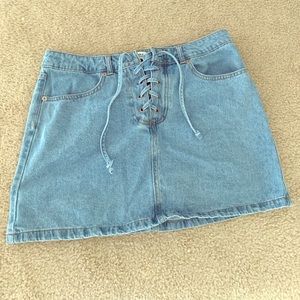 Tie up denim mini skirt